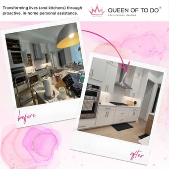 Before and after transformation of clients kitchen by QoTD Personal Assistant