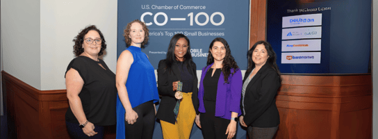 Heather, Kate, other co-honorees with Dominique Dawes during US Chamber CO-100  Small Business Forum