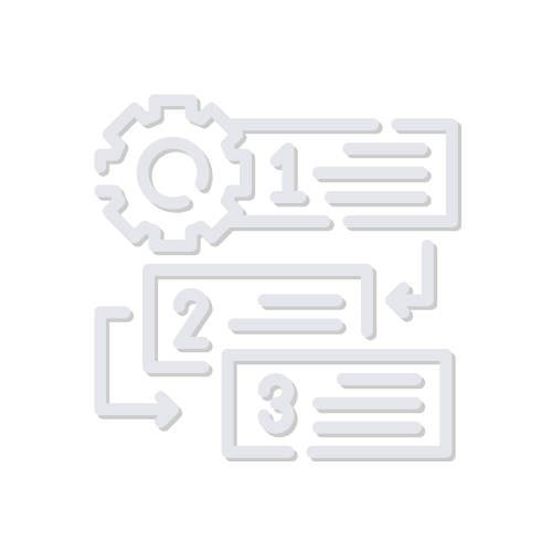 Simple white icon depicting a sequence of events labelled 1 -2 -3