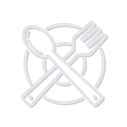 A simple white icon showing a fork and knife crossed over a plate