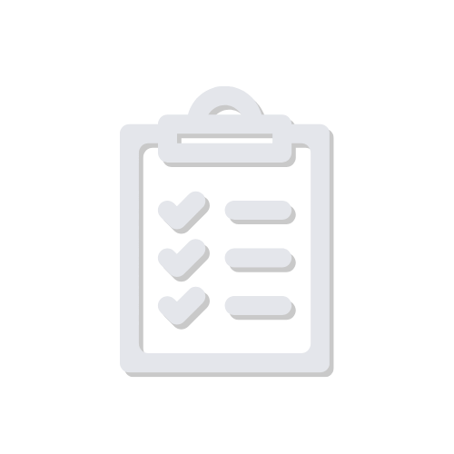 Simple white icon showing a clipboard with a checked-off to do list